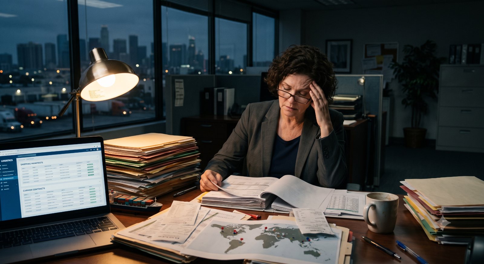 Inhaber abends allein im Büro