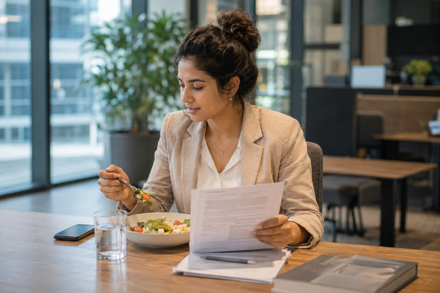 Employee reading client results from real projects